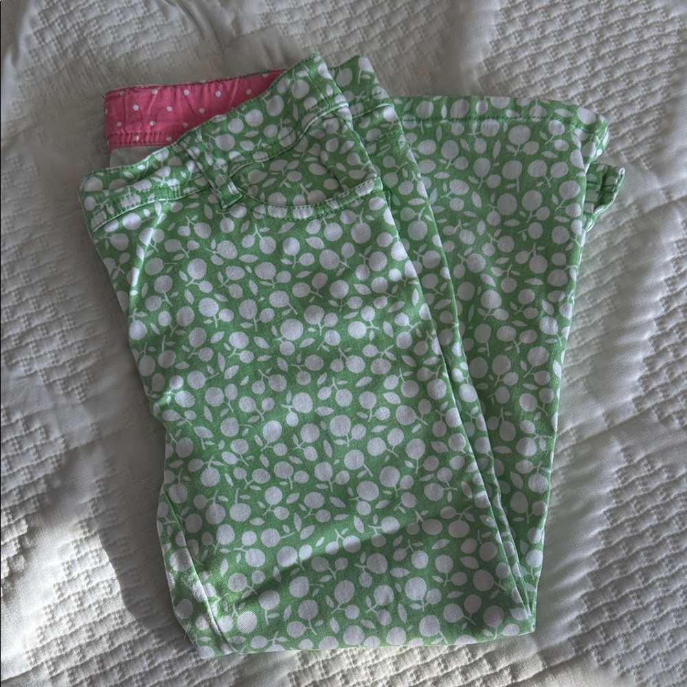 Mini Boden Green and White Leaf Print Casual Kids Pants